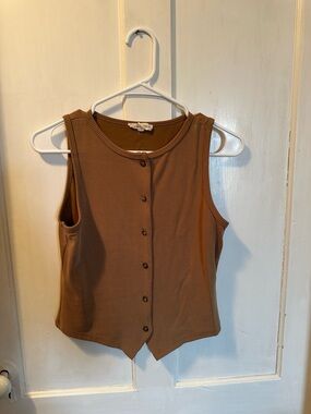 Moa Moa Ribbed Button-Front Tank — Brown